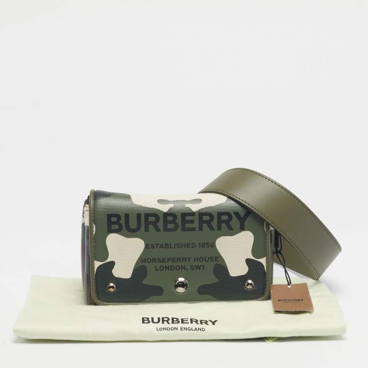 Pre Owned Burberry Green Camo Print Coated Canvas and Leather Hackberry Crossbody Bag
