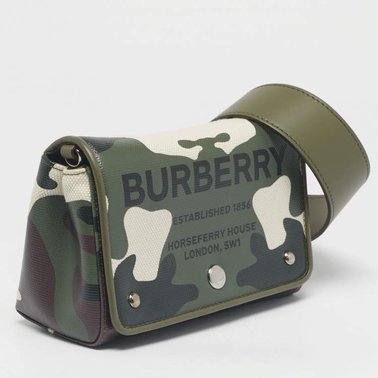 Pre Owned Burberry Green Camo Print Coated Canvas and Leather Hackberry Crossbody Bag