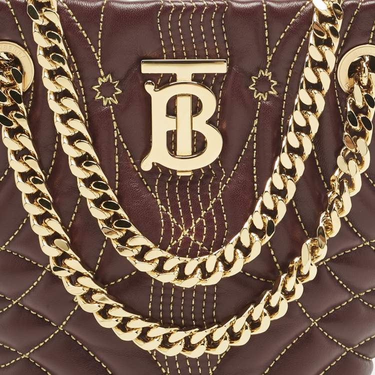 Pre Owned Burberry Dark Maroon Quilted Leather Mini Lola Bucket Bag