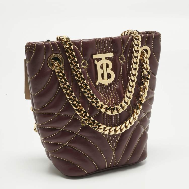 Pre Owned Burberry Dark Maroon Quilted Leather Mini Lola Bucket Bag