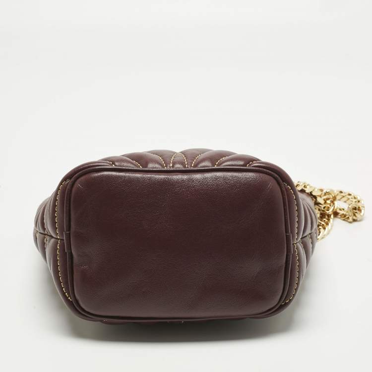 Pre Owned Burberry Dark Maroon Quilted Leather Mini Lola Bucket Bag