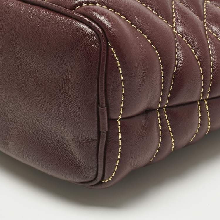 Pre Owned Burberry Dark Maroon Quilted Leather Mini Lola Bucket Bag