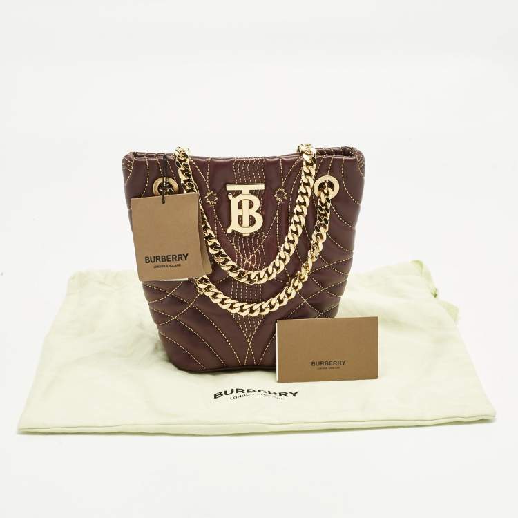 Pre Owned Burberry Dark Maroon Quilted Leather Mini Lola Bucket Bag