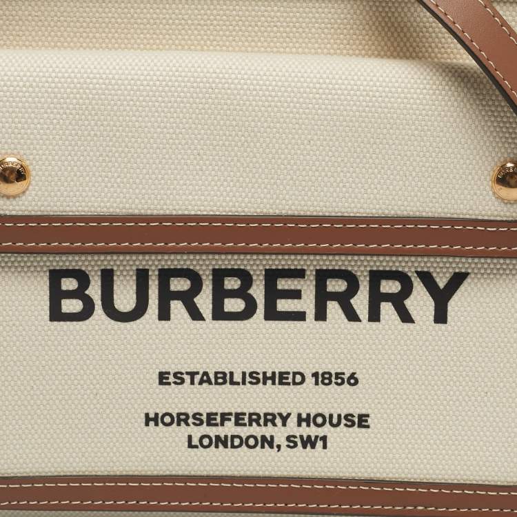 Pre Owned Burberry Brown/Cream Leather and Canvas Mini Pocket Tote
