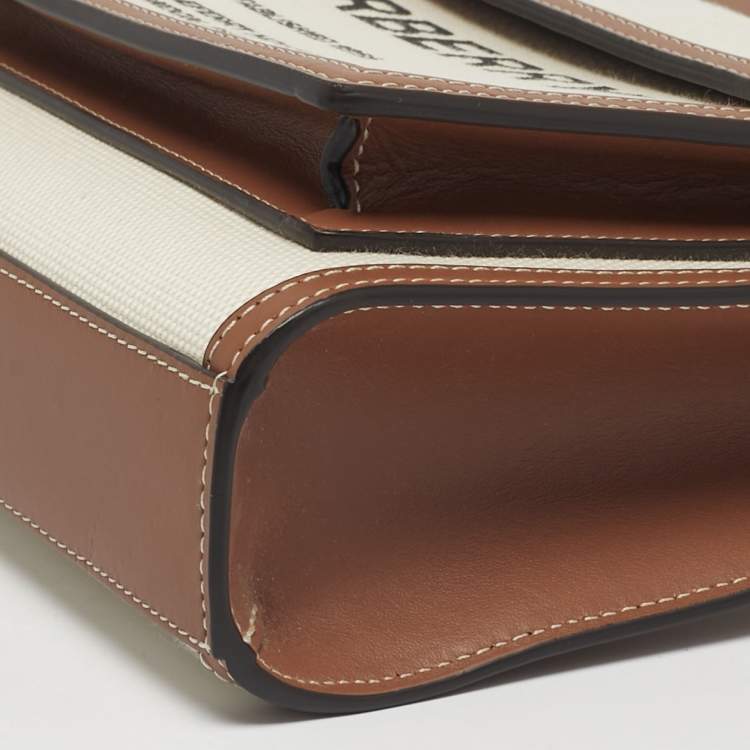 Pre Owned Burberry Brown/Cream Leather and Canvas Mini Pocket Tote