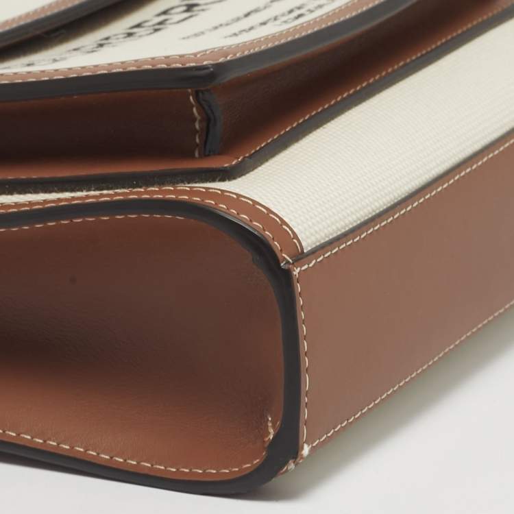 Pre Owned Burberry Brown/Cream Leather and Canvas Mini Pocket Tote