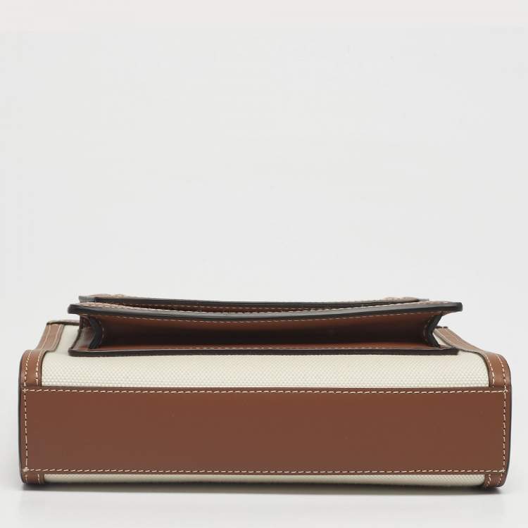 Pre Owned Burberry Brown/Cream Leather and Canvas Mini Pocket Tote