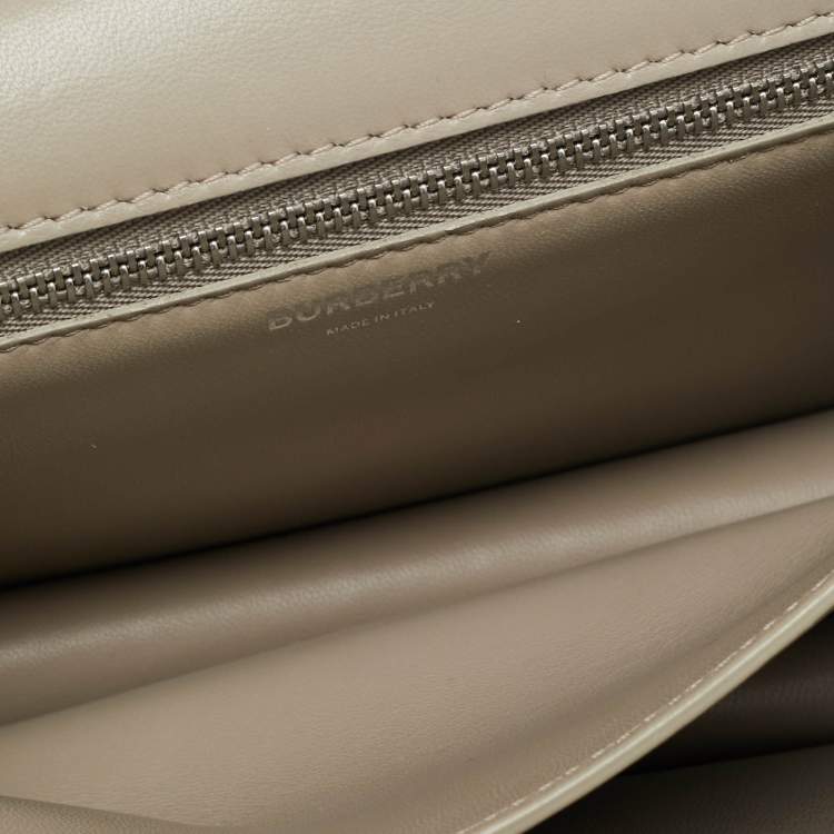 Pre Owned Burberry Silver Croc Embossed Patent Leather Small TB Shoulder Bag