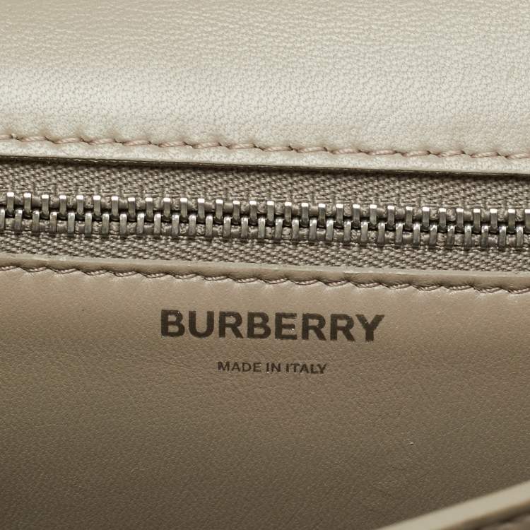 Pre Owned Burberry Silver Croc Embossed Patent Leather Small TB Shoulder Bag