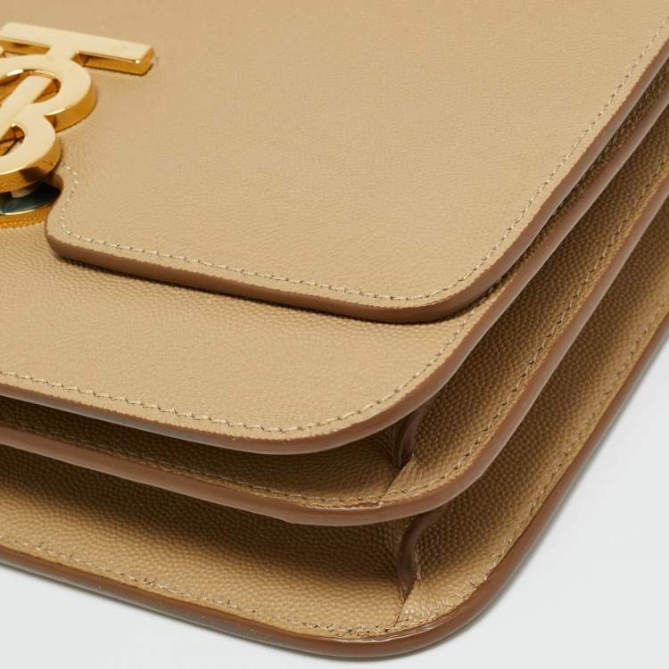 Pre Owned Burberry Beige Grain Leather Medium TB Shoulder Bag
