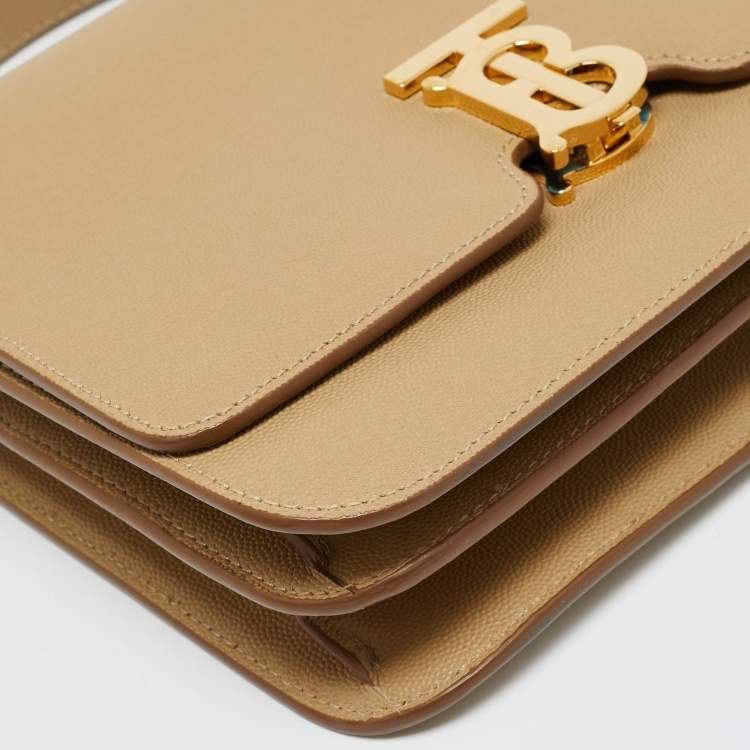 Pre Owned Burberry Beige Grain Leather Medium TB Shoulder Bag