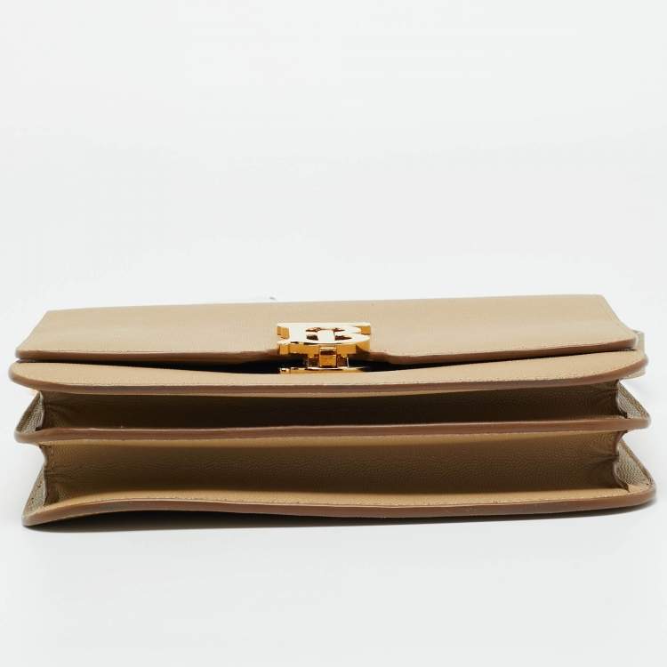 Pre Owned Burberry Beige Grain Leather Medium TB Shoulder Bag