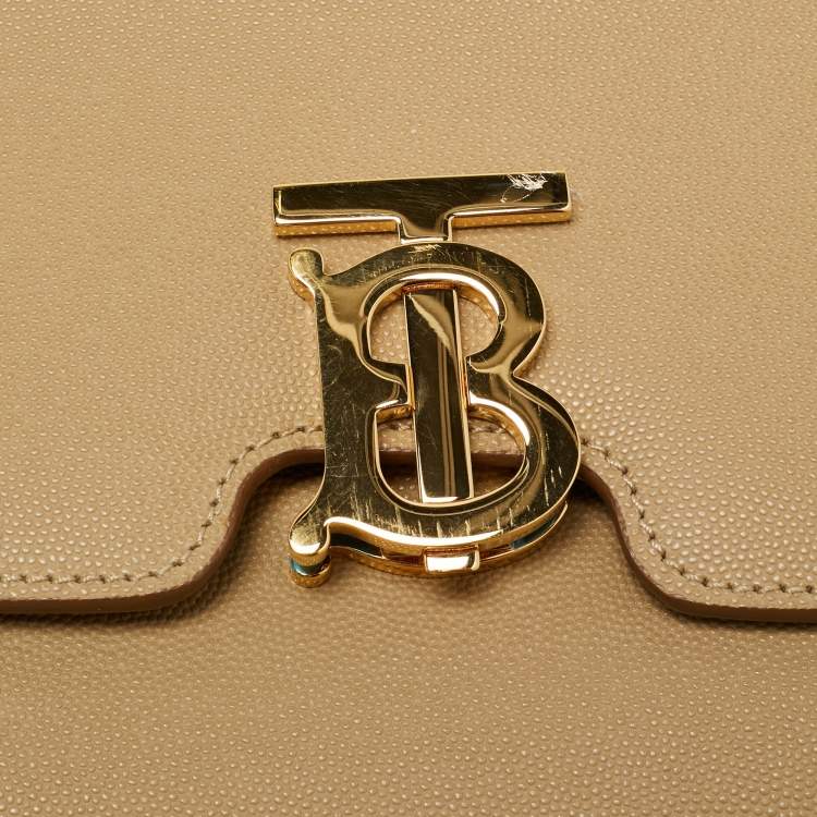 Pre Owned Burberry Beige Grain Leather Medium TB Shoulder Bag