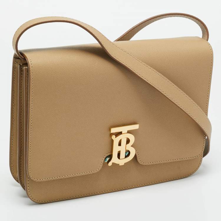 Pre Owned Burberry Beige Grain Leather Medium TB Shoulder Bag