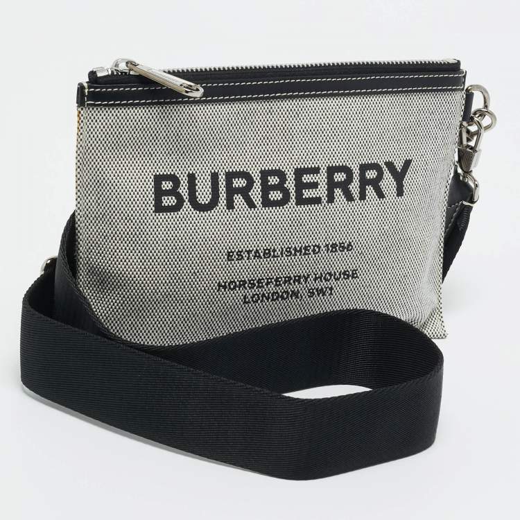 Pre Owned Burberry Grey/Black Canvas and Leather Callum Crossbody Bag