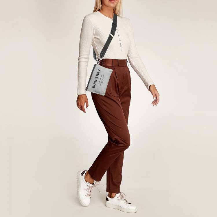 Pre Owned Burberry Grey/Black Canvas and Leather Callum Crossbody Bag