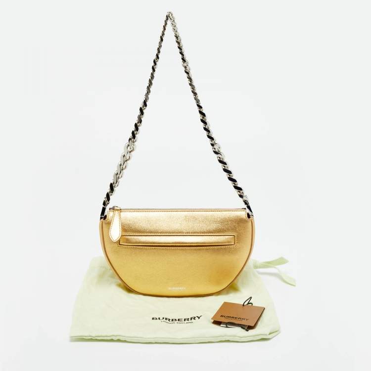 Pre Owned Burberry Gold Leather Mini Olympia Zip Chain Bag