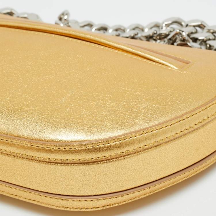 Pre Owned Burberry Gold Leather Mini Olympia Zip Chain Bag