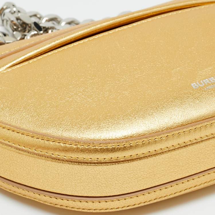 Pre Owned Burberry Gold Leather Mini Olympia Zip Chain Bag