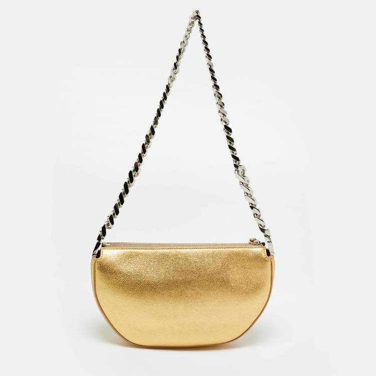 Pre Owned Burberry Gold Leather Mini Olympia Zip Chain Bag