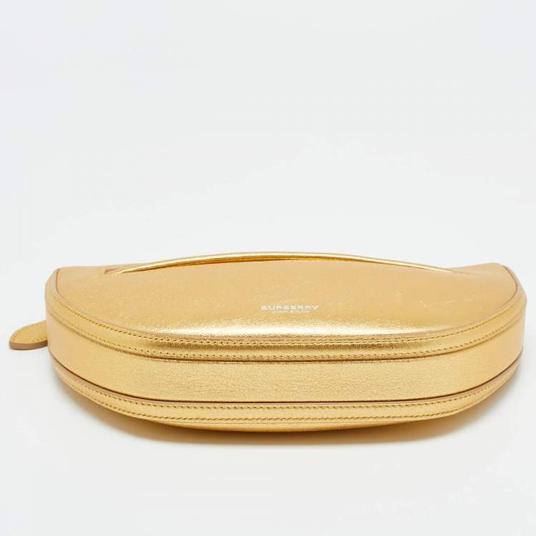 Pre Owned Burberry Gold Leather Mini Olympia Zip Chain Bag