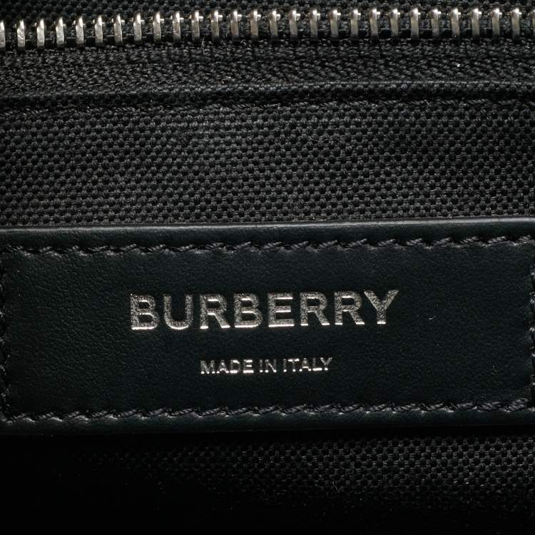 Pre Owned Burberry Black/White TB Logo Leather Vertical Denny Tote