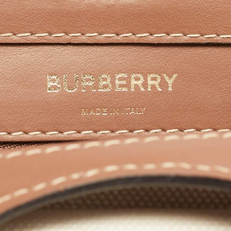 Pre Owned Burberry Pocket Mini Brown/Off White Leather and Canvas Tote