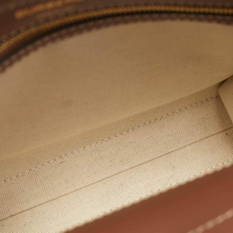 Pre Owned Burberry Pocket Mini Brown/Off White Leather and Canvas Tote