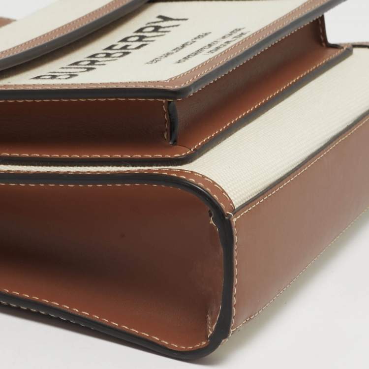 Pre Owned Burberry Pocket Mini Brown/Off White Leather and Canvas Tote