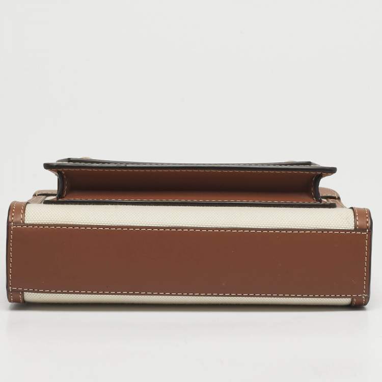 Pre Owned Burberry Pocket Mini Brown/Off White Leather and Canvas Tote