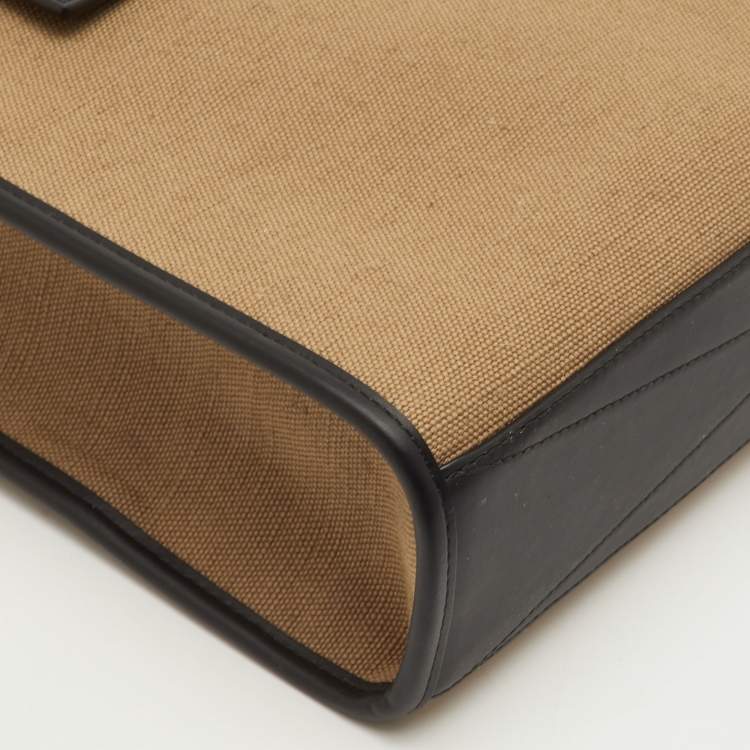 Pre Owned Burberry Pocket Manzon Small Black/Beige Canvas and Leather Shopper Tote