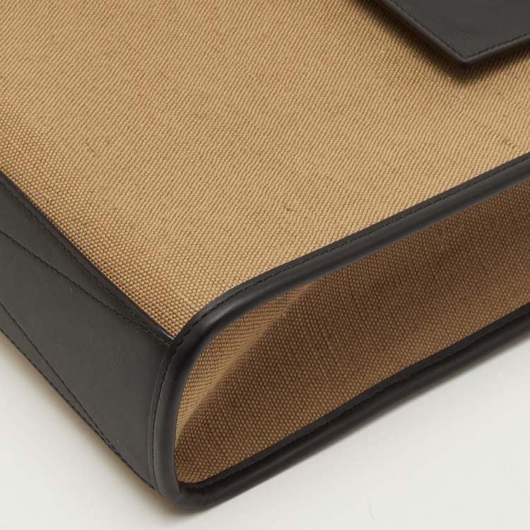 Pre Owned Burberry Pocket Manzon Small Black/Beige Canvas and Leather Shopper Tote