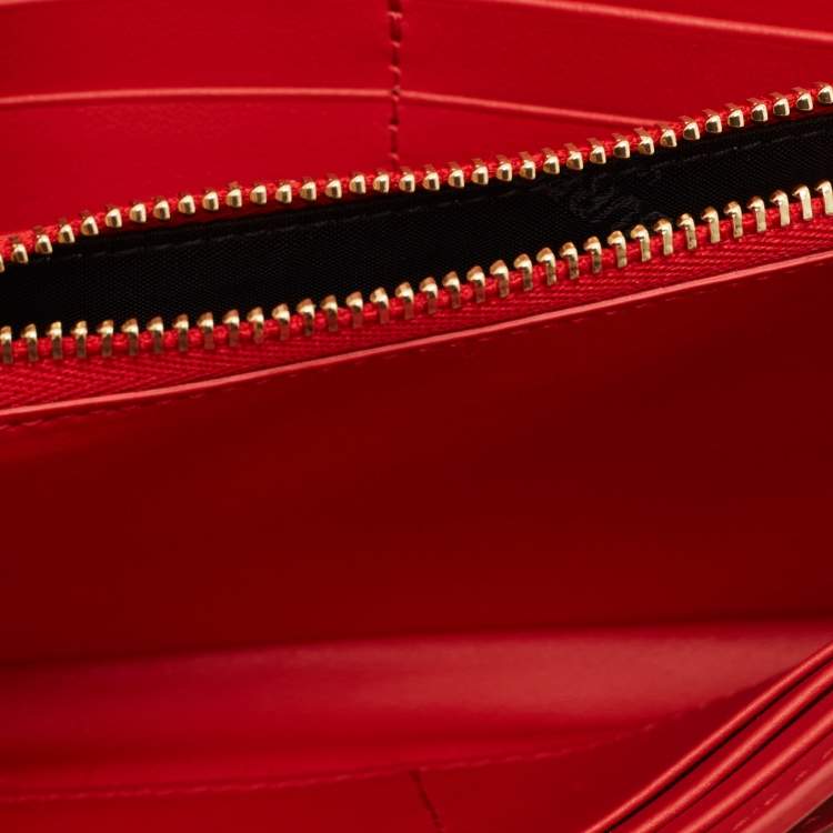 مملوكة مسبقًا Burberry Halton Red/Beige Leather and House Check Canvas Continental Wallet