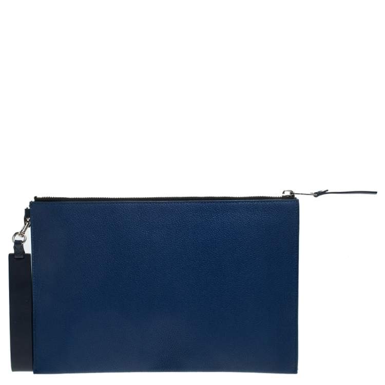 Pre Owned Burberry Blue Leather Wristlet Pouch