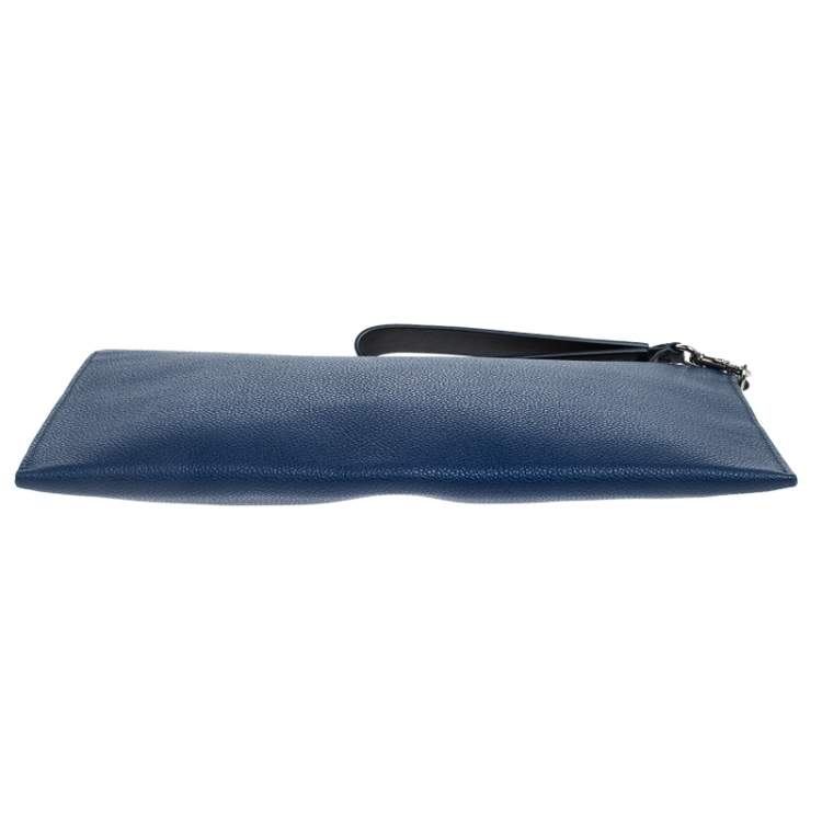 Pre Owned Burberry Blue Leather Wristlet Pouch