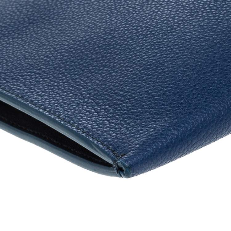 Pre Owned Burberry Blue Leather Wristlet Pouch