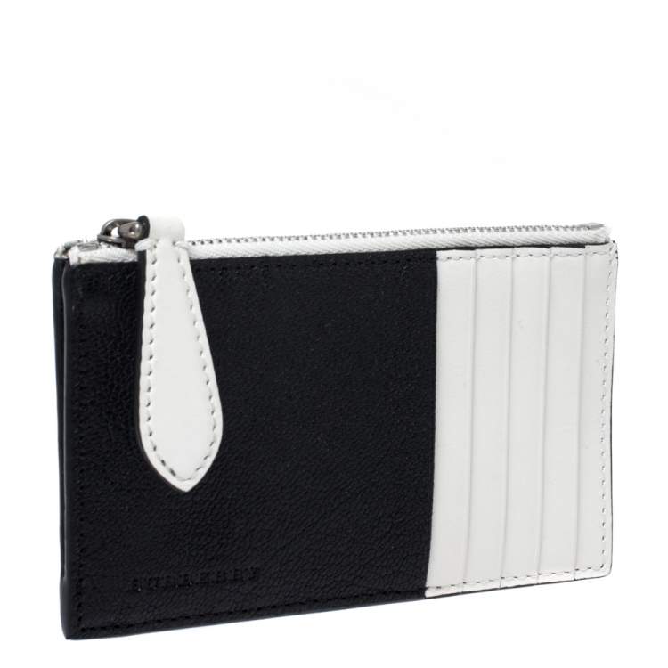 مملوكة مسبقًا Burberry Black/White Leather Alwyn Zip Card Holder