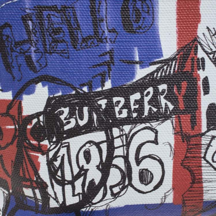 Pre Owned Burberry Multicolor Doodle Print Coated Canvas Wristlet Pouch