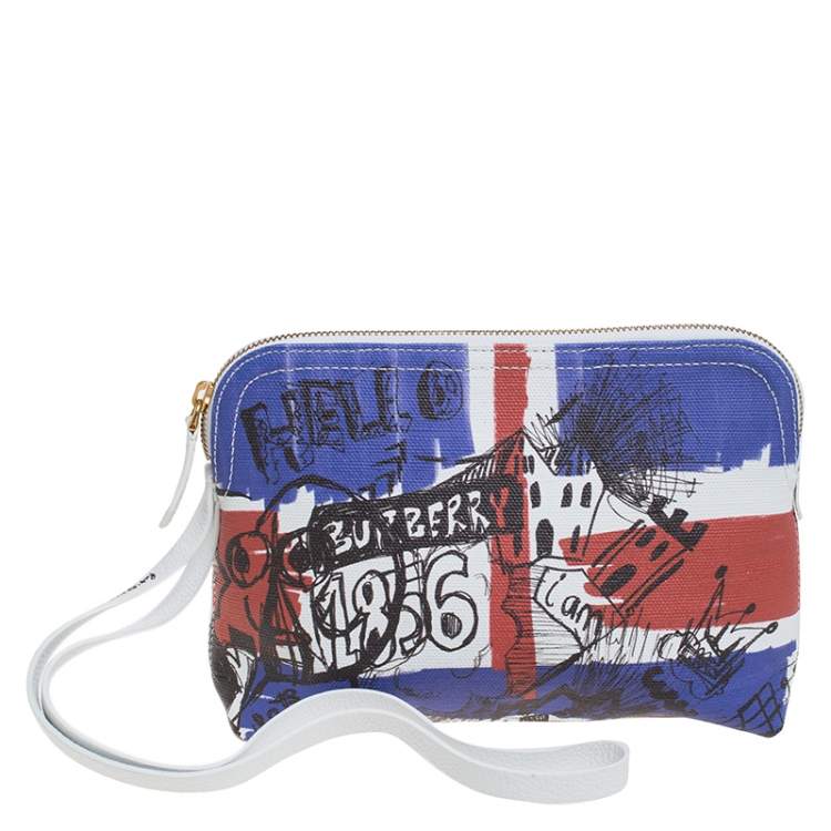 Pre Owned Burberry Multicolor Doodle Print Coated Canvas Wristlet Pouch