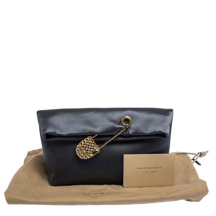 Pre Owned Burberry Grey Satin Crystal Embellished Pin Clutch