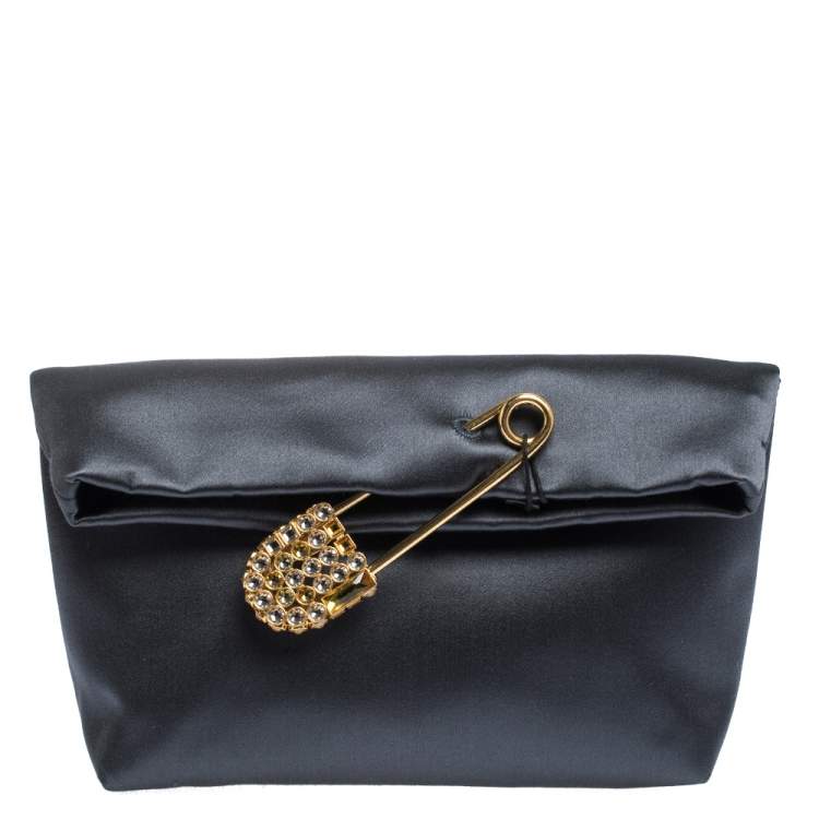 Pre Owned Burberry Grey Satin Crystal Embellished Pin Clutch