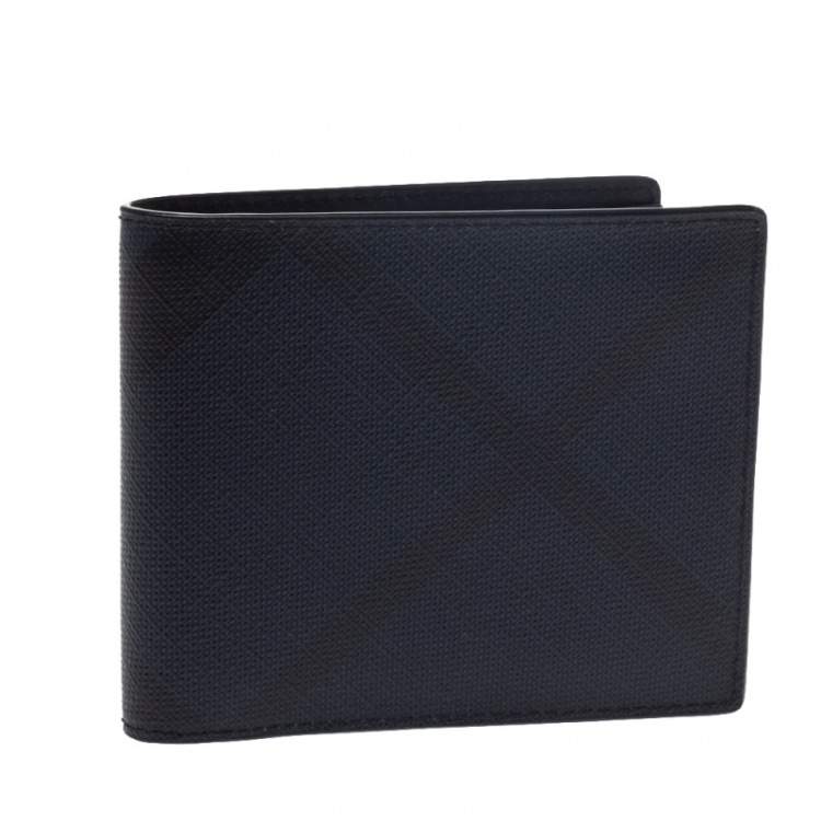 مملوكة مسبقًا Burberry Navy Blue Check Coated Canvas Bill Bifold Wallet