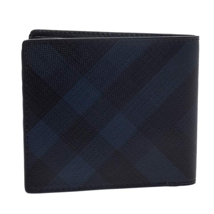 مملوكة مسبقًا Burberry Navy Blue Check Coated Canvas Bill Bifold Wallet
