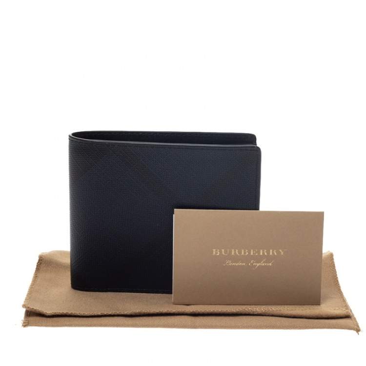 مملوكة مسبقًا Burberry Navy Blue Check Coated Canvas Bill Bifold Wallet