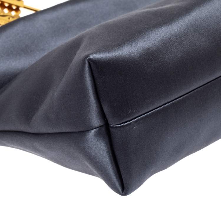 Pre Owned Burberry Grey Satin Crystal Embellished Pin Clutch