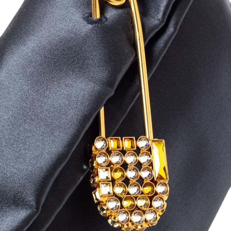 Pre Owned Burberry Grey Satin Crystal Embellished Pin Clutch