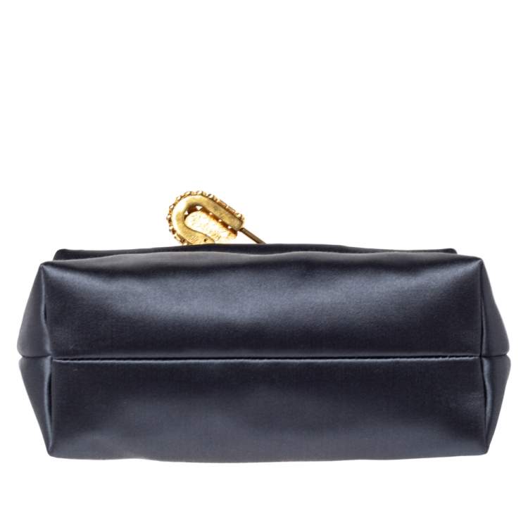 Pre Owned Burberry Grey Satin Crystal Embellished Pin Clutch