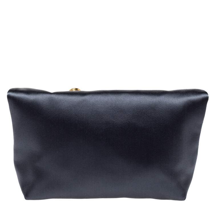 Pre Owned Burberry Grey Satin Crystal Embellished Pin Clutch