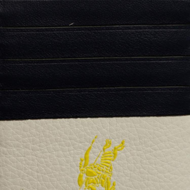 Pre Owned Burberry White/Blue Leather Equestrian Knight Zip Card Holder