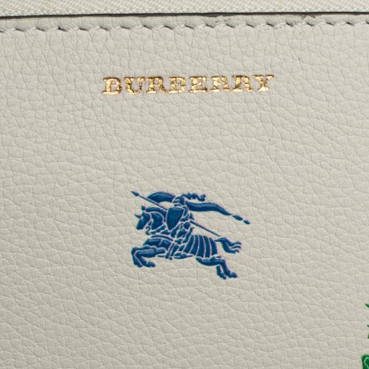 Pre Owned Burberry White/Blue Leather Equestrian Knight Zip Card Holder
